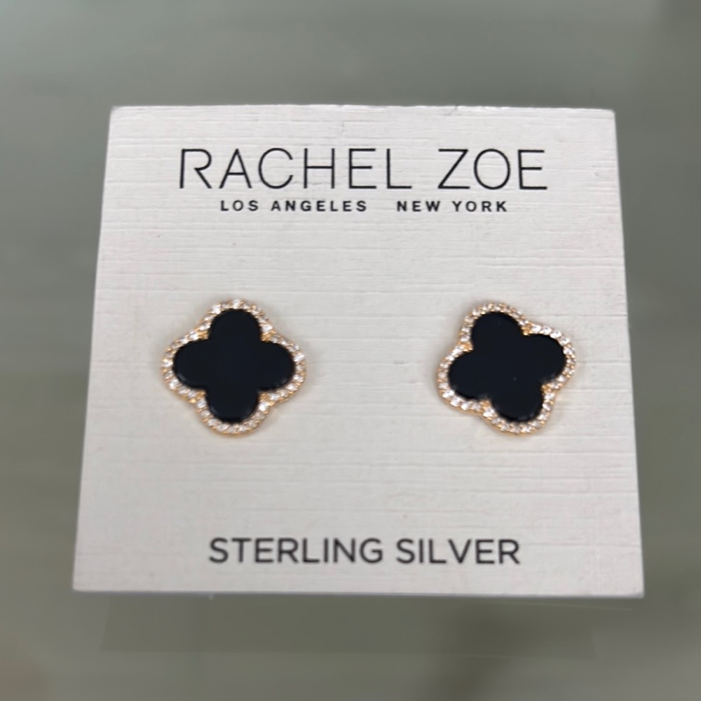 Rachel Zoe Clover Earrings in Black and Gold